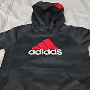 adidas Black Hoodie with Red Logo and White Text